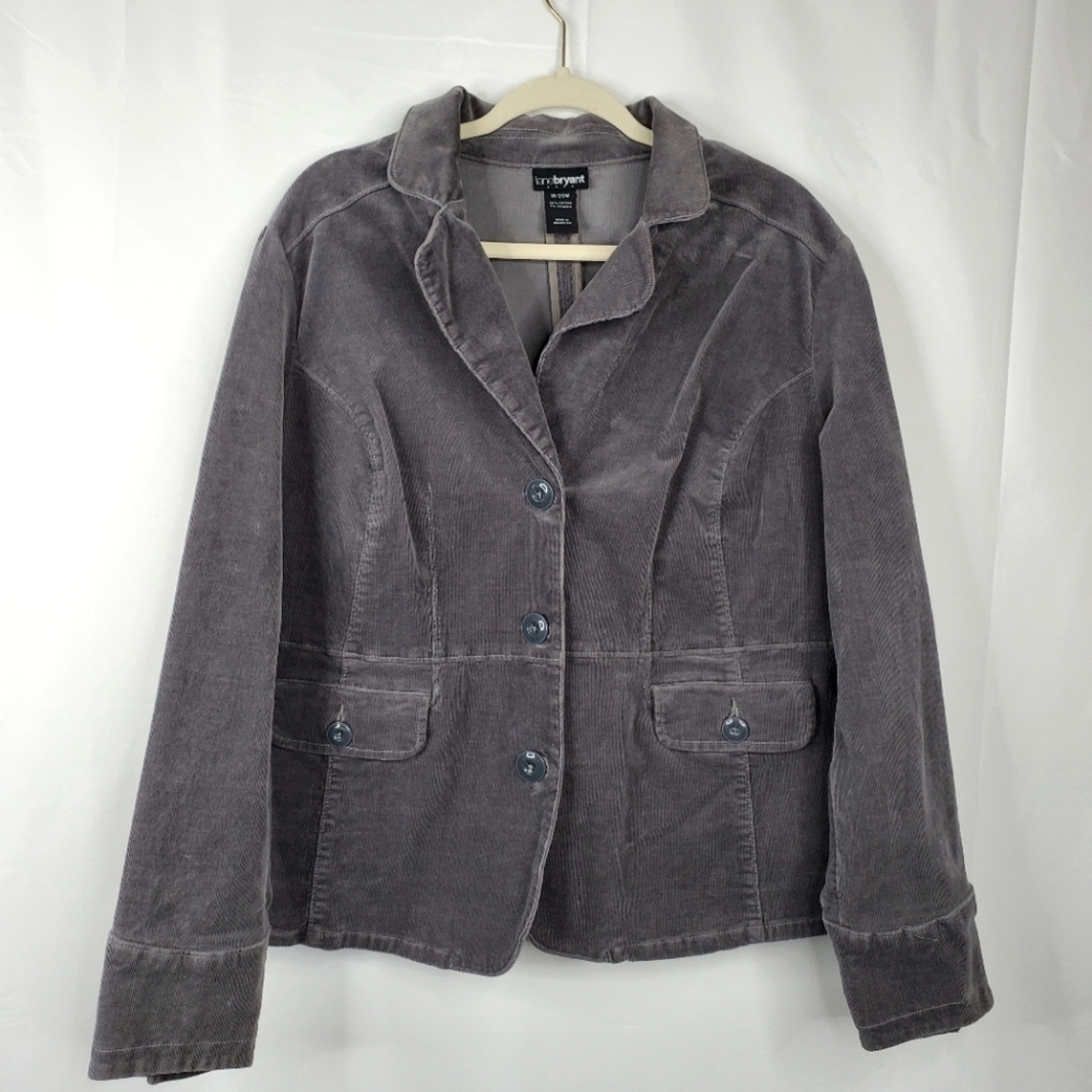 Lane Bryant Micro Corduroy Blazer Size 18/20W Gray Structured Retro Jacket